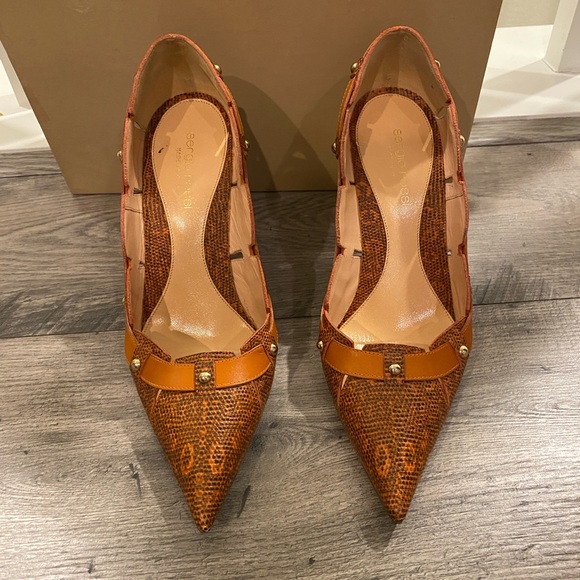 Sergio Rossi pelle stampa lizard d1sll ambra heels - Picture 2 of 7